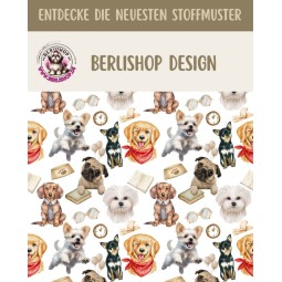50 cm Oxford wasserfester Stoff Hunde Bücher Brille Weiß Beige Bunt–210 g/m –150 cm Meterware