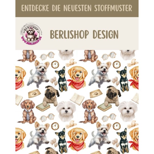 50 cm Oxford wasserfester Stoff Hunde Bücher Brille Weiß Beige Bunt–210 g/m –150 cm Meterware