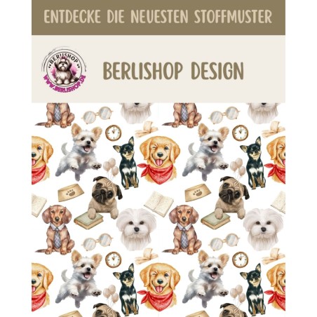 50 cm Oxford wasserfester Stoff Hunde Bücher Brille Weiß Beige Bunt–210 g/m –150 cm Meterware