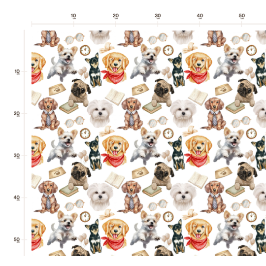 50 cm Oxford wasserfester Stoff Hunde Bücher Brille Weiß Beige Bunt–210 g/m –150 cm Meterware