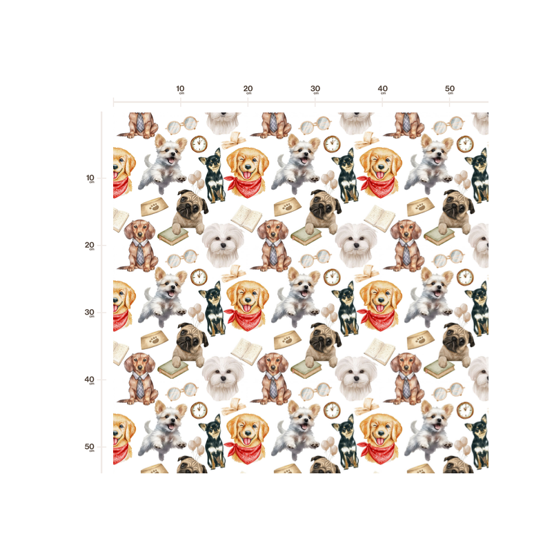 50 cm Oxford wasserfester Stoff Hunde Bücher Brille Weiß Beige Bunt–210 g/m –150 cm Meterware