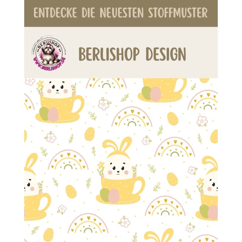 50 cm Oxford wasserfester Stoff Ostern Hasen Regenbogen Gelb Weiß Pastell –210 g/m –150 cm Meterware