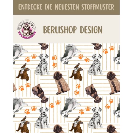 50 cm Oxford wasserfester Stoff Hunde Pfoten Weiß Beige Orange–210 g/m –150 cm Meterware