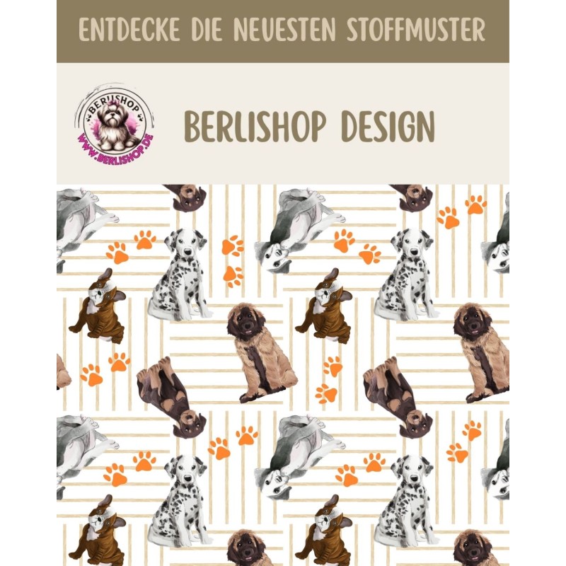 50 cm Oxford wasserfester Stoff Hunde Pfoten Weiß Beige Orange–210 g/m –150 cm Meterware