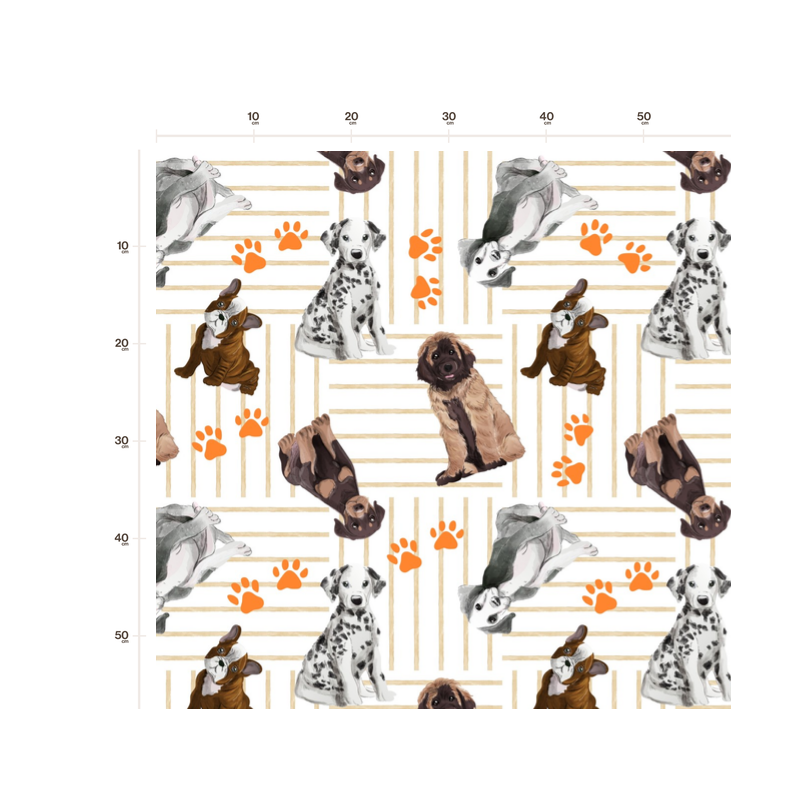 50 cm Oxford wasserfester Stoff Hunde Pfoten Weiß Beige Orange–210 g/m –150 cm Meterware
