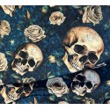 Jersey Gothic Stoff 180 cm ( Überbreite) – Roses, Skull , Mystic, Blue, Petrol – 220 g/m² – Deko & Kleidung