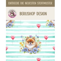 50 cm Oxford wasserfester Stoff Pomeranian Blumen Herzen Mint Rosa Weiß–210 g/m –150 cm Meterware