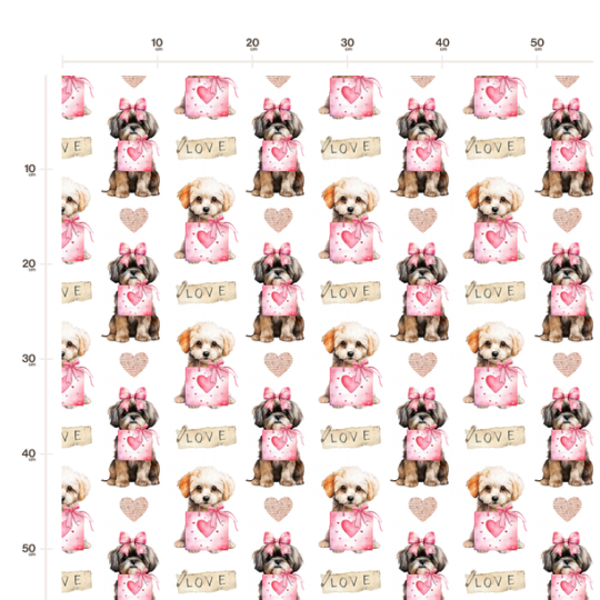 50 cm French Terry Sommersweat Shih Tzu Love Herzen Rosa Weiß–145 cm 240 g/m² Eigenproduktion