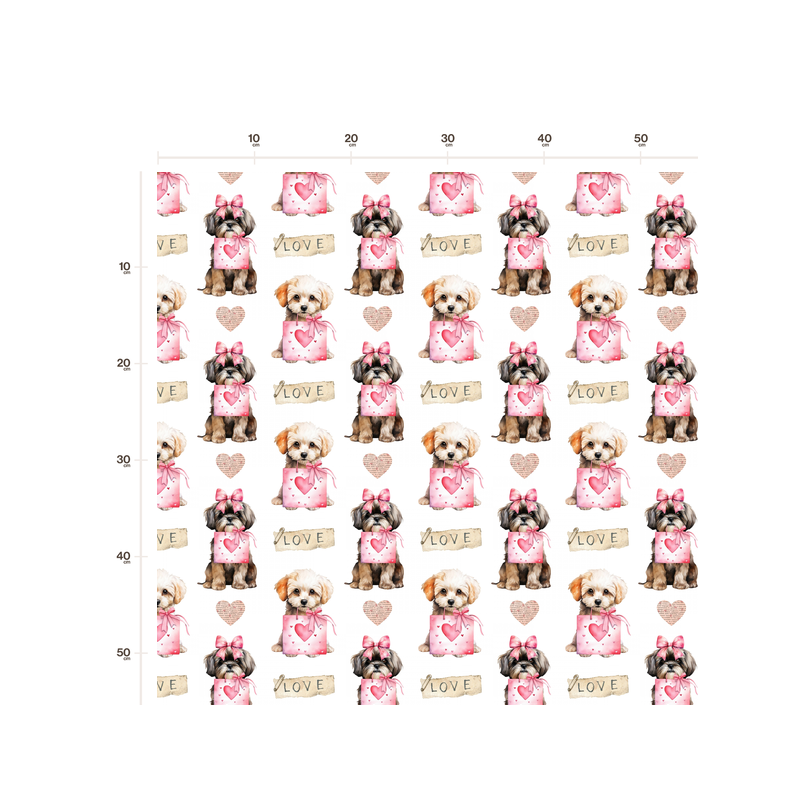 50 cm French Terry Sommersweat Shih Tzu Love Herzen Rosa Weiß–145 cm 240 g/m² Eigenproduktion
