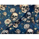 Jersey Stoff - Gothic Roses Skull  Mystic Blue Petrol Digitaldruck Überbreite 180 cm breit