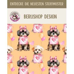 50 cm French Terry Sommersweat Shih Tzu Herzen Ballons Beige Rosa–145 cm 240 g/m² Eigenproduktion