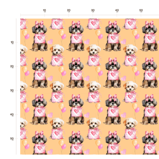 50 cm French Terry Sommersweat Shih Tzu Herzen Ballons Beige Rosa–145 cm 240 g/m² Eigenproduktion