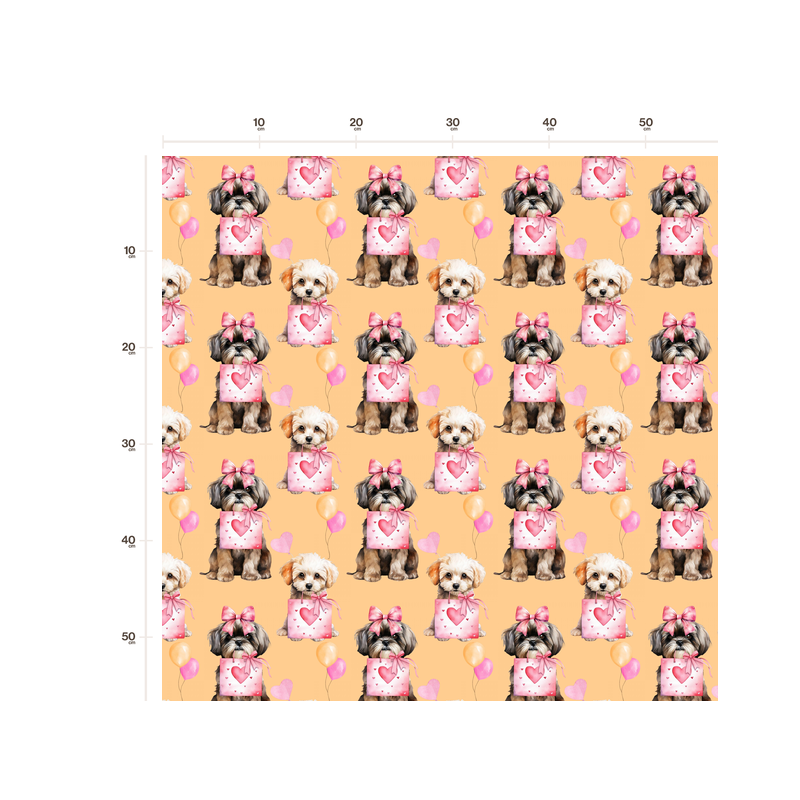 50 cm French Terry Sommersweat Shih Tzu Herzen Ballons Beige Rosa–145 cm 240 g/m² Eigenproduktion
