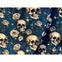 Jersey Stoff - Gothic Roses Skull  Mystic Blue Petrol Digitaldruck Überbreite 180 cm breit