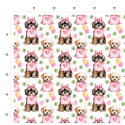 50 cm French Terry Sommersweat Shih Tzu Herzen Kleeblätter Weiß Rosa Grün–145 cm 240 g/m² Eigenproduktion