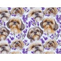 50 cm French Terry Sommersweat Shih Tzu Lavendel Blumen Weiß Lila–145 cm 240 g/m² Eigenproduktion