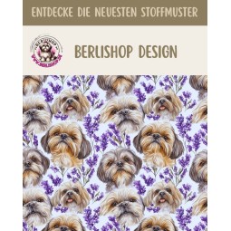 50 cm French Terry Sommersweat Shih Tzu Lavendel Blumen Weiß Lila–145 cm 240 g/m² Eigenproduktion