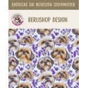 50 cm French Terry Sommersweat Shih Tzu Lavendel Blumen Weiß Lila–145 cm 240 g/m² Eigenproduktion