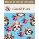 50 cm French Terry Sommersweat Shih Tzu Brille Hut Bunt Türkis –145 cm 240 g/m² Eigenproduktion