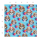 50 cm French Terry Sommersweat Shih Tzu Brille Hut Bunt Türkis –145 cm 240 g/m² Eigenproduktion