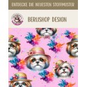50 cm French Terry Sommersweat Shih Tzu Brille Hut Splash Rosa Bunt –145 cm 240 g/m² Eigenproduktion