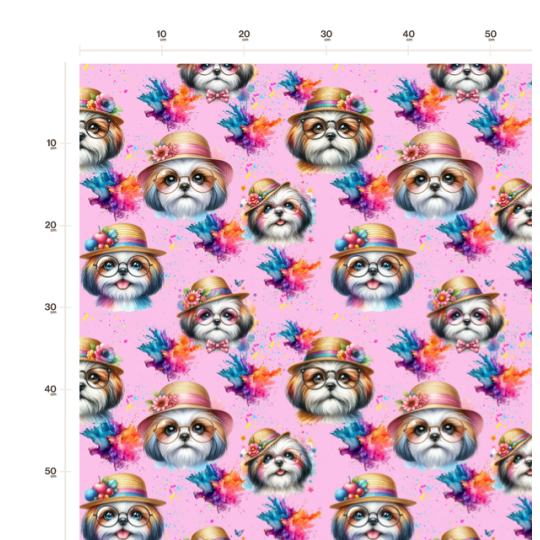 50 cm French Terry Sommersweat Shih Tzu Brille Hut Splash Rosa Bunt –145 cm 240 g/m² Eigenproduktion