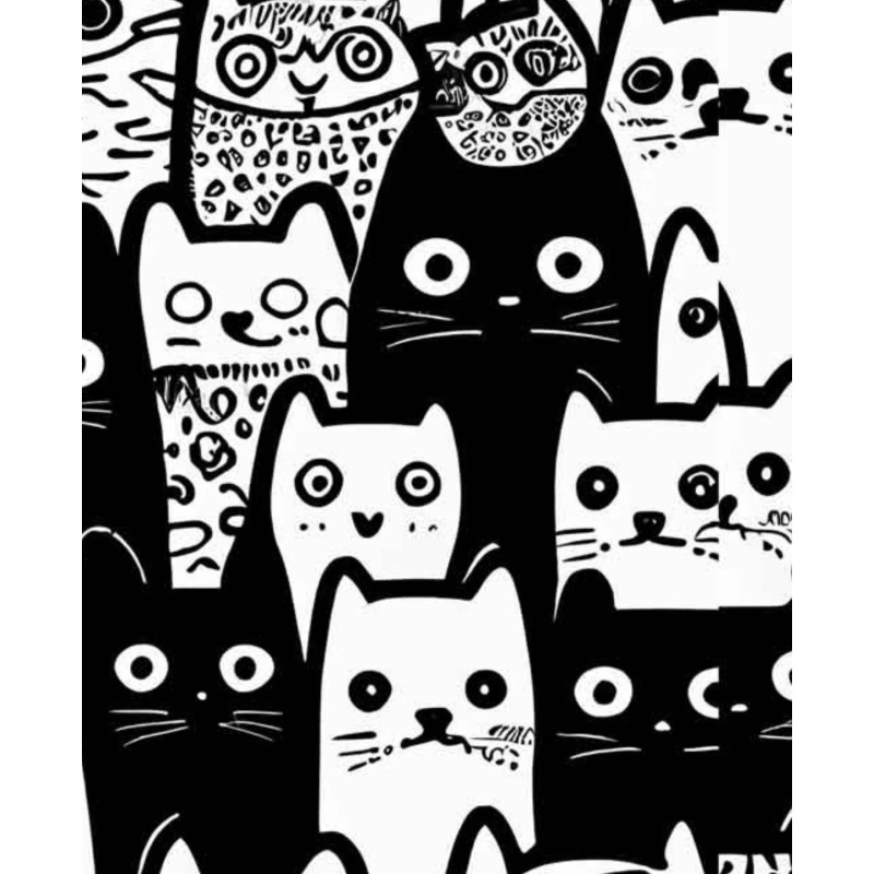 Jersey Katzen Skandi Stil Stoff 180 cm ( Überbreite) – Schwarz Weiß Comics – 220 g/m² – Deko & Kleidung