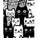 Jersey Katzen Skandi Stil Stoff 180 cm ( Überbreite) – Schwarz Weiß Comics – 220 g/m² – Deko & Kleidung