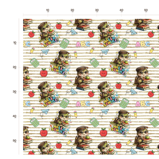 1 m Coupon Oxford Stoff Eule Schule Bücher ABC Beige Bunt 150 cm 210 g/m² – Eigenproduktion