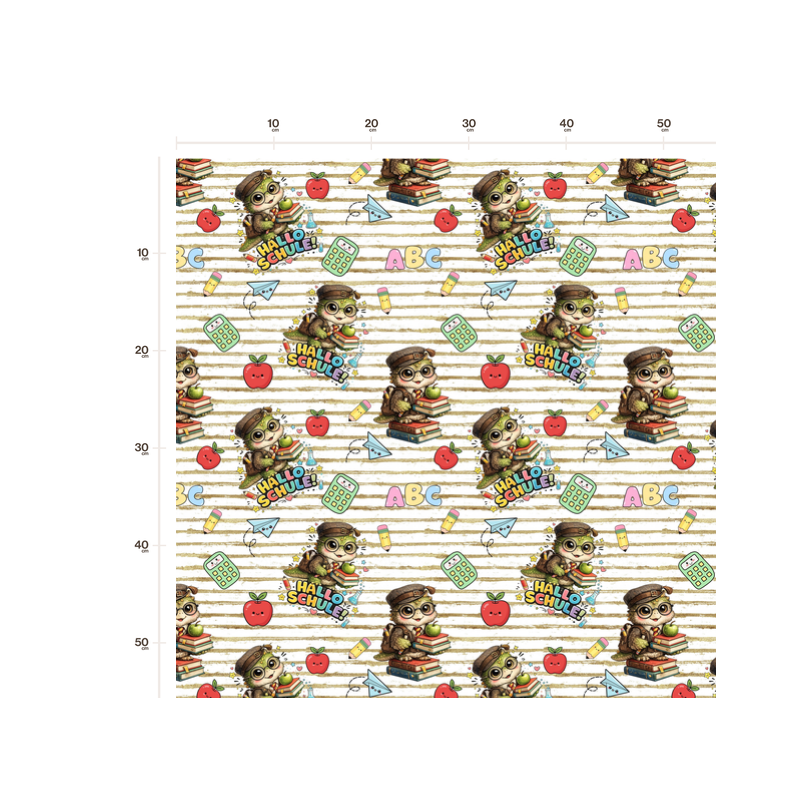 1 m Coupon Oxford Stoff Eule Schule Bücher ABC Beige Bunt 150 cm 210 g/m² – Eigenproduktion