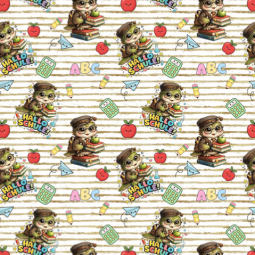 1 m Coupon Oxford Stoff Eule Schule Bücher ABC Beige Bunt 150 cm 210 g/m² – Eigenproduktion