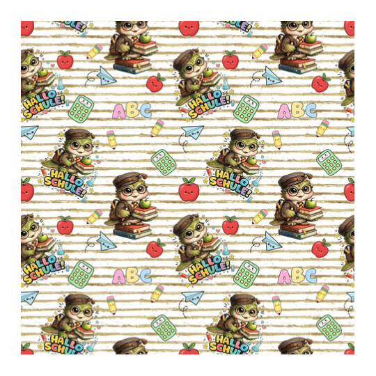 1 m Coupon Oxford Stoff Eule Schule Bücher ABC Beige Bunt 150 cm 210 g/m² – Eigenproduktion