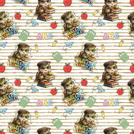 1 m Coupon Oxford Stoff Eule Schule Bücher ABC Beige Bunt 150 cm 210 g/m² – Eigenproduktion