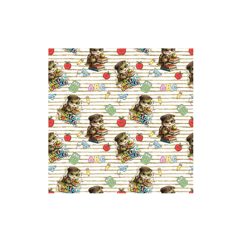 1 m Coupon Oxford Stoff Eule Schule Bücher ABC Beige Bunt 150 cm 210 g/m² – Eigenproduktion