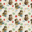1 m Coupon Oxford Stoff Eule Schule Bücher ABC Beige Bunt 150 cm 210 g/m² – Eigenproduktion