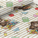 1 m Coupon Oxford Stoff Eule Schule Bücher ABC Beige Bunt 150 cm 210 g/m² – Eigenproduktion