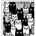Jersey Katzen Skandi Stil Stoff 180 cm ( Überbreite) – Schwarz Weiß Comics – 220 g/m² – Deko & Kleidung