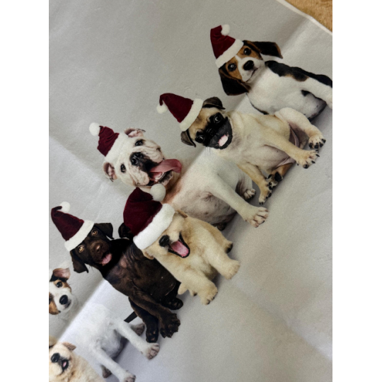 Kissenpanel Polstervelours Hunde Weihnachten mit Nikolausmützen 330 g/m – Weihnachtsstoff Hundemotiv – Kissen nähen DIY