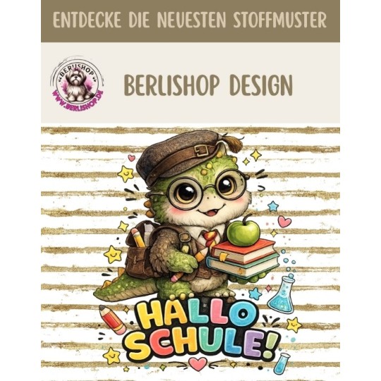 Stoffpanel Oxford Hallo Schule Dino Schulanfang Einschulung wasserabweisend ca.30×40 cm– Kissen, Tasche