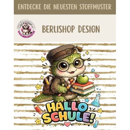 Stoffpanel Hallo Schule Dino Schulanfang Einschulung Oxford wasserabweisend ca.30 × 40 cm– Kissen, Tasche