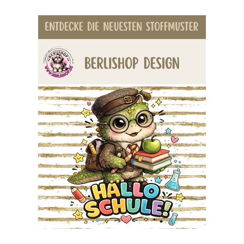 Stoffpanel Hallo Schule Dino Schulanfang Einschulung Oxford wasserabweisend ca.30×40 cm– Kissen, Tasche