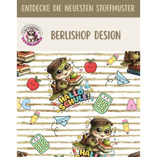 Stoffpanel Hallo Schule Dino Schulanfang Einschulung Oxford wasserabweisend ca.30 × 40 cm– Kissen, Tasche
