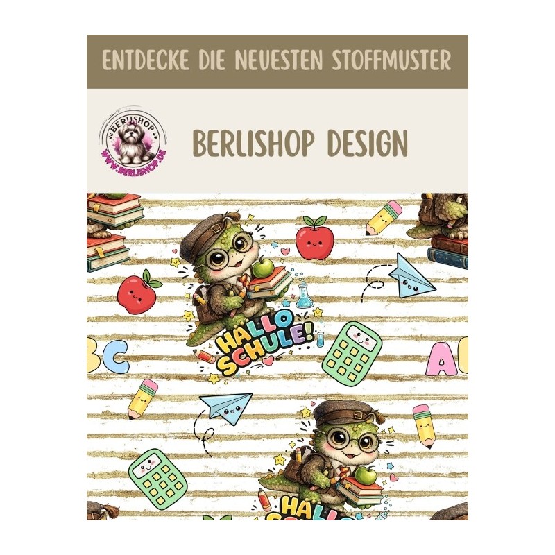 Stoffpanel Hallo Schule Dino Schulanfang Einschulung Oxford wasserabweisend ca.30×40 cm– Kissen, Tasche