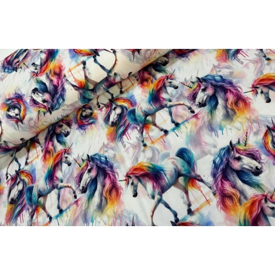 Jersey Stoff - Einhorn Aquarell Regenbogen Digitaldruck Überbreite 180 cm breit