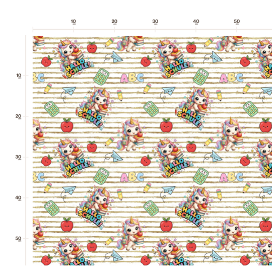 1m Coupon French Terry Sommersweat Einhorn Schule ABC Weiß Beige Bunt–240 g/m² – 145 cm – Eigenproduktion