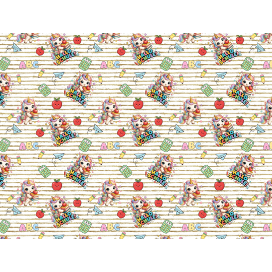1m Coupon French Terry Sommersweat Einhorn Schule ABC Weiß Beige Bunt–240 g/m² – 145 cm – Eigenproduktion