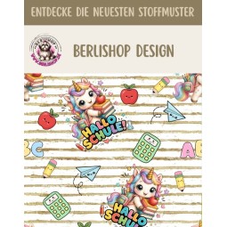 1m Coupon French Terry Sommersweat Einhorn Schule ABC Weiß Beige Bunt–240 g/m² – 145 cm – Eigenproduktion