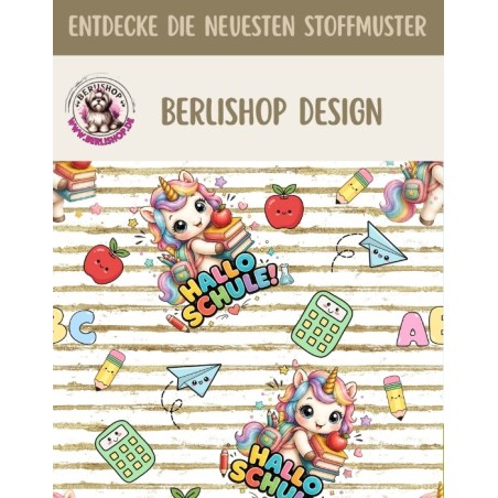 1m Coupon French Terry Sommersweat Einhorn Schule ABC Weiß Beige Bunt–240 g/m² – 145 cm – Eigenproduktion