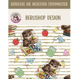 1m Coupon French Terry Sommersweat Eule Schule Bücher ABC Beige Bunt–240 g/m² – 145 cm – Eigenproduktion