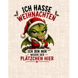 Stoffpanel Baumwolle Drache  Ich hasse Weihnachten lustiger Spruch Weihnachtsstoff ca.40x50cm